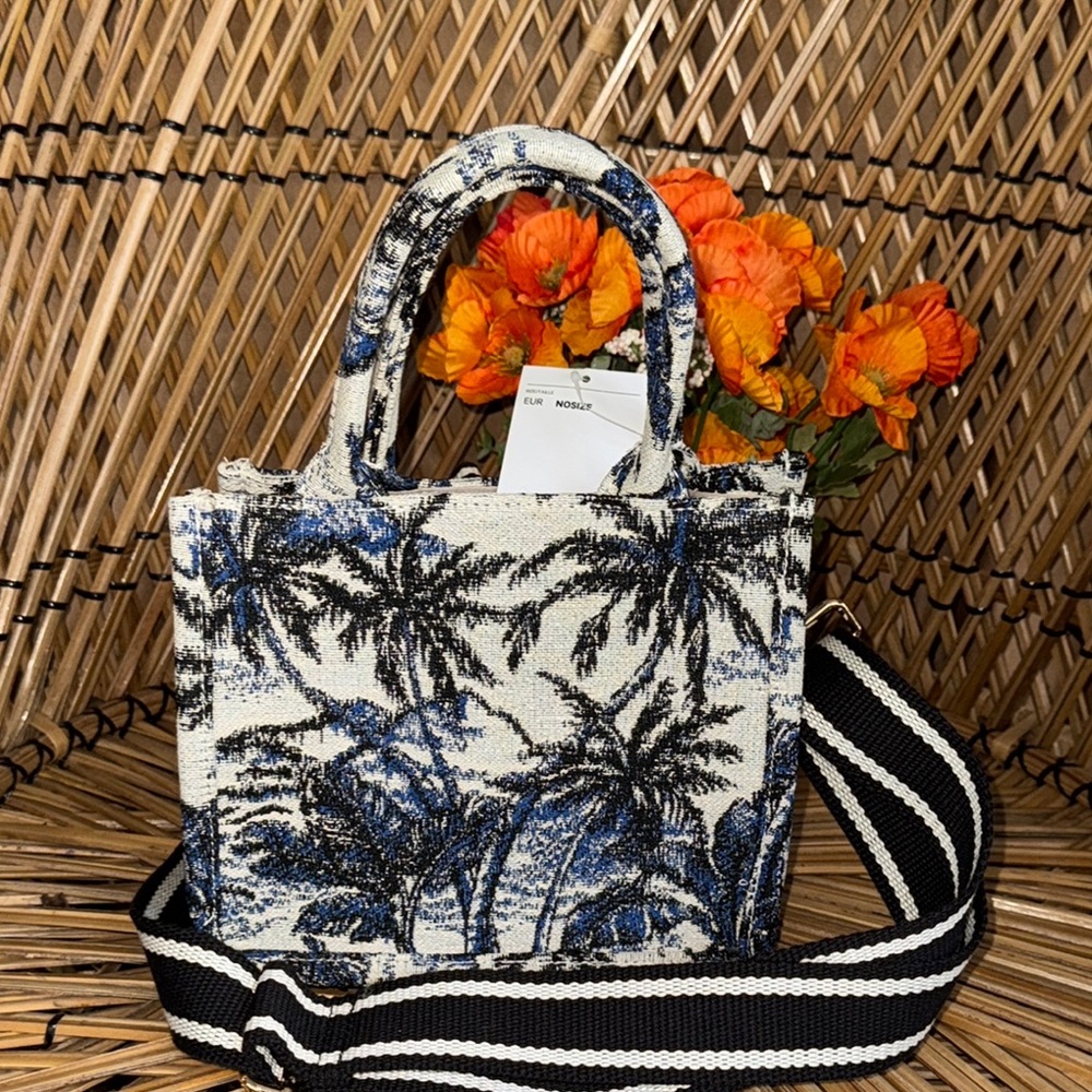 NEW H&M Tropical Palm Tree Print Mini Tote Women's Bag - Picture 2 of 5